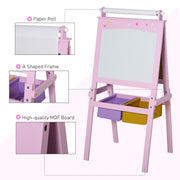 Pink Wooden 3 in 1 Kids Art Easel With Chalkboard Whiteboard and Storage Baskets