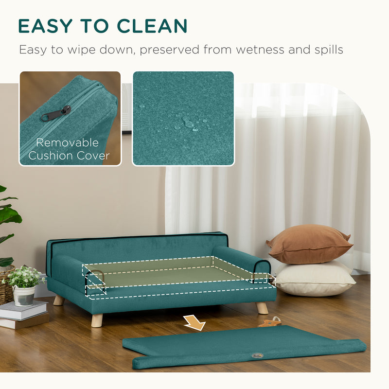 Dog Sofa with Raised Wooden Legs and Water Resistant Cover for Medium and Large Dogs Green