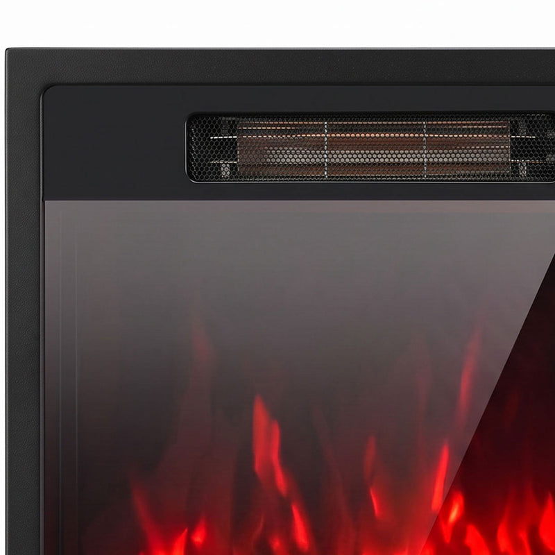 Close-up of the heater vent and flame window on the black electric fire