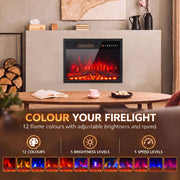 Electric fire above a table with 12 flame colours, 5 brightness levels and 5 speed levels