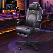 Ink black gaming chair in a bedroom gaming setup lifestyle shot