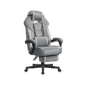 Grey reclining gaming office chair with footrest studio shot