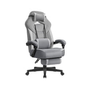 Grey reclining gaming office chair with footrest studio shot