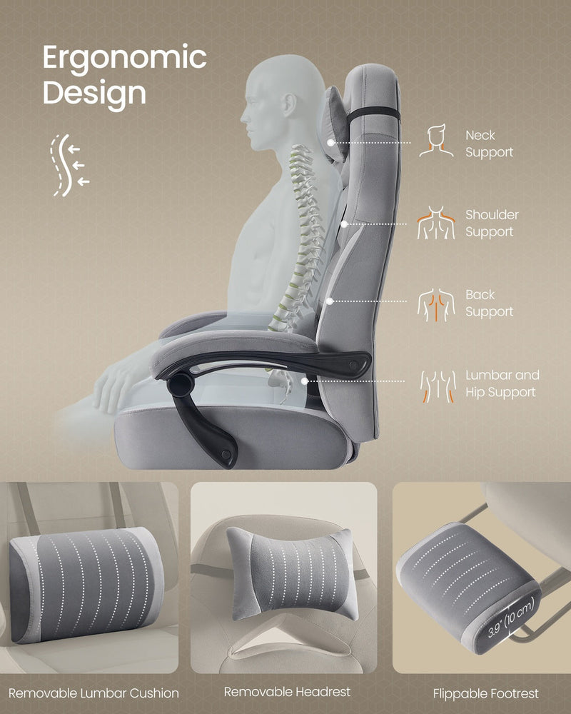Ergonomic support diagram showing neck, shoulder, back and lumbar support points