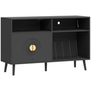 HOMCOM record player stand in black, closed doors and open shelf, angled studio view