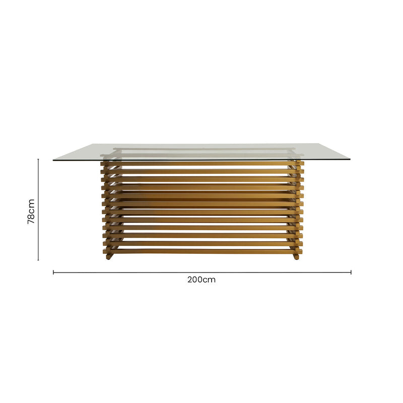 Second dimensions diagram for the 200cm rectangular glass dining table