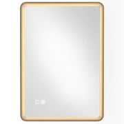 Gold LED bathroom mirror in a vertical orientation, studio shot with touch controls at the bottom corner