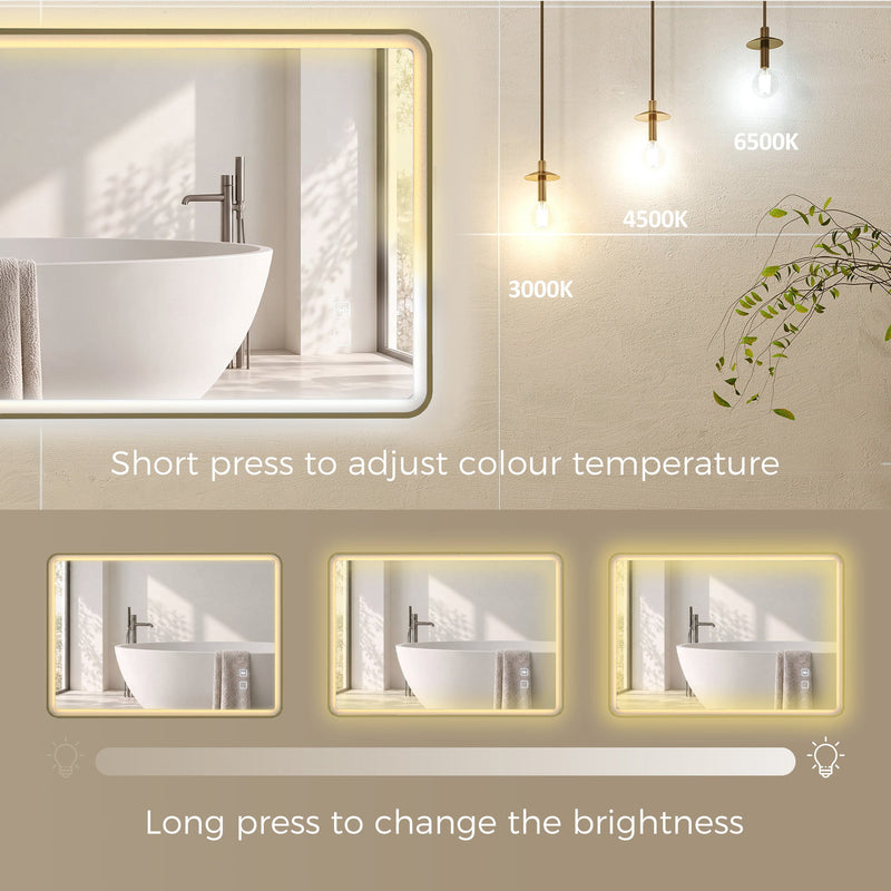 Three colour temperature settings of the gold LED mirror with a brightness slider from low to high