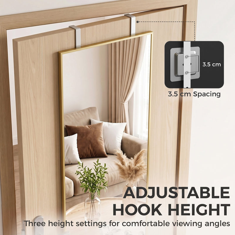 Hooks over a wooden door with 3.5 cm spacing for comfortable viewing angles