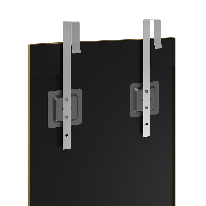 Rear view of the mounting plates and over-door hooks on the mirror back