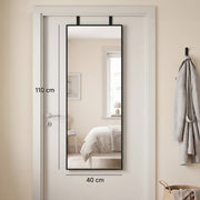 Mirror hung on a bedroom door with 110 cm height and 40 cm width marked