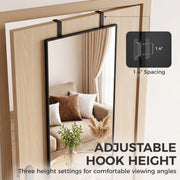 Adjustable hook height close-up showing three height settings on a door