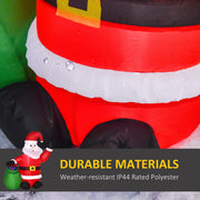 Close-up of the Santa boots and legs on snowy ground with a durable material panel