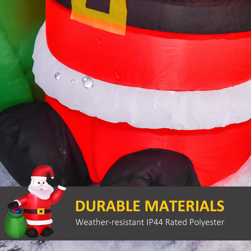 Close-up of the Santa boots and legs on snowy ground with a durable material panel