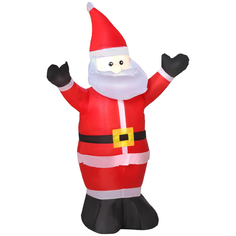 Red inflatable Santa with open arms, white studio shot from a slight angle