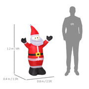 Dimensions diagram of the Santa: 120 cm high, 80 cm wide and 40 cm deep, beside a 6ft figure