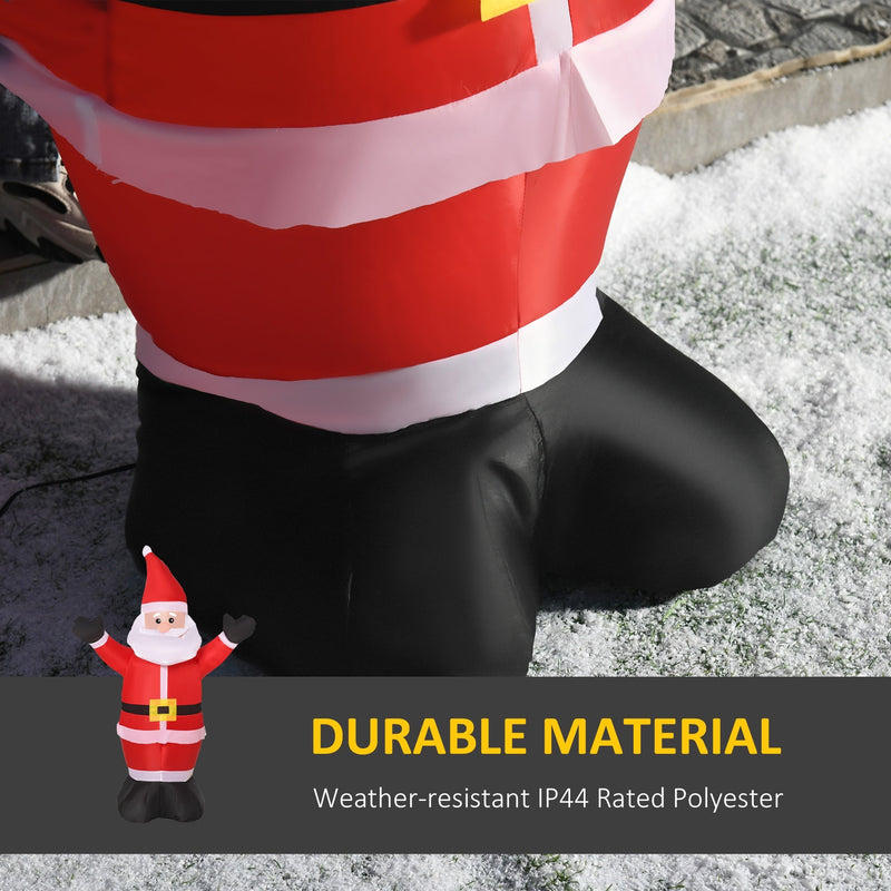 Close-up of the Santa legs and black boots with a durable material panel