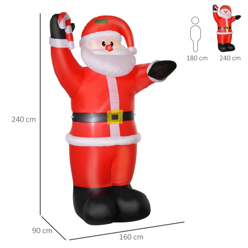 Dimensions diagram of the Santa: 240 cm high, 160 cm wide and 90 cm deep, with a 180 cm figure for scale