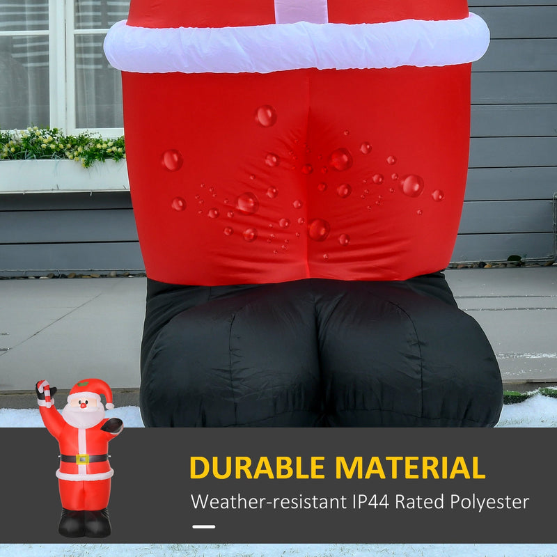 Close-up of the Santa black boots and red legs with water droplets and a durable material panel