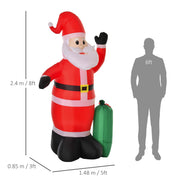 Dimensions diagram of the Santa: 240 cm high, 148 cm wide and 85 cm deep, beside a 6ft figure