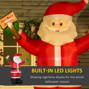 Close-up of the glowing Santa face and sign with built-in LED lights callout