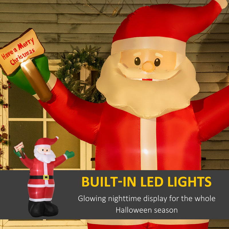 Close-up of the glowing Santa face and sign with built-in LED lights callout