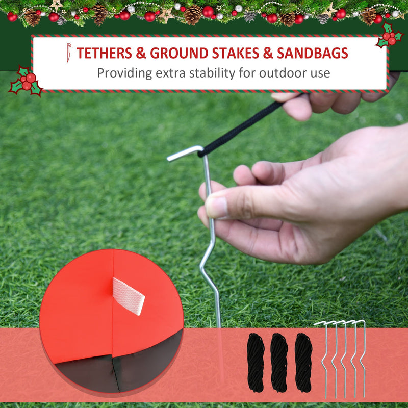 Ground stake and tether rope fixed into grass, with a rope coil and stakes shown