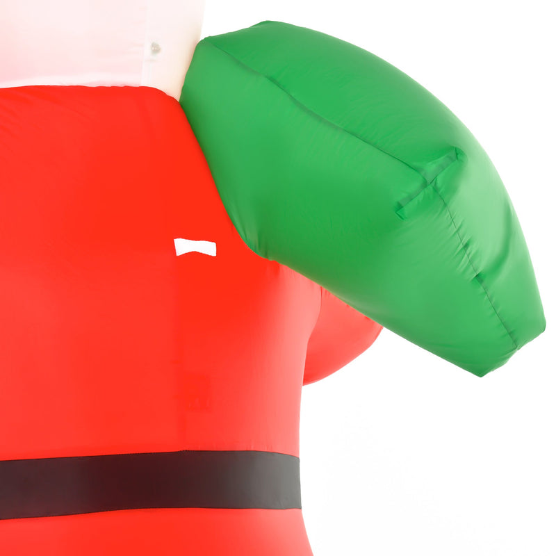 Close-up of the green sack on the Santa shoulder
