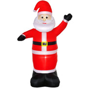 Red inflatable Santa waving, white studio shot from a slight angle