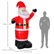 Dimensions diagram of the Santa: 248 cm high, 150 cm wide and 80 cm deep, beside a 6ft figure