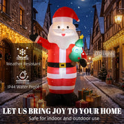 Santa lit up on a snowy street with weather-resistant and IP44 waterproof callouts