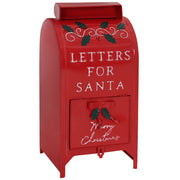 Red metal Christmas postbox with Letters for Santa lettering on a plain white background