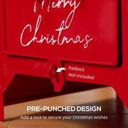 Close-up of the pre-punched padlock slot under the door with padlock not included note