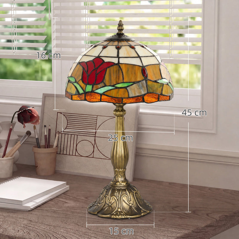 Table lamp on a desk by a window with 45 cm height, 25 cm shade and 15 cm base dimensions
