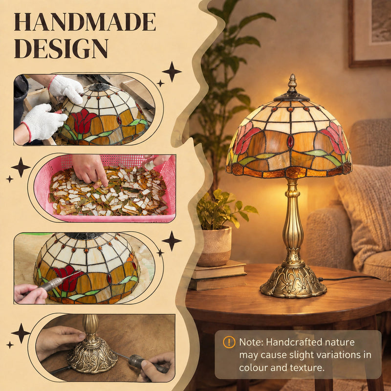 Handmade design graphic showing the shade being made by hand with a note on colour variation
