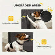 Upgraded scratch-resistant and chew-resistant mesh panel with dogs pawing and chewing it
