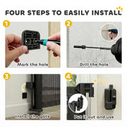 Four-step installation guide: mark the hole, drill, install the gate and pull it out to use