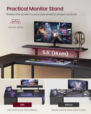 Comparison image showing the desk with and without its raised monitor stand in use