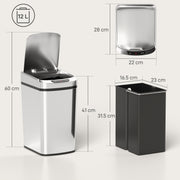 12L Motion Sensor Kitchen Bin with Touchless Opening and Steel Body, Silver AOSOM