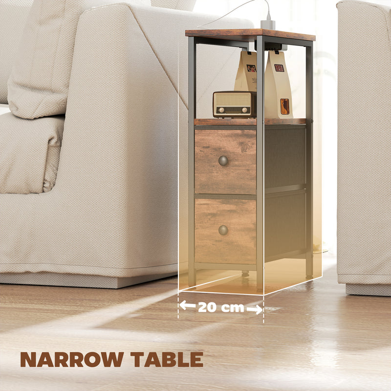 Bedside Table With Built In Charging Ports and Storage Drawers for Small Spaces Rustic Brown