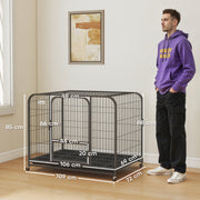 Large Dog Crate with Heavy Duty Steel Frame and Lockable Wheels for Secure Home Use Black Pawhut