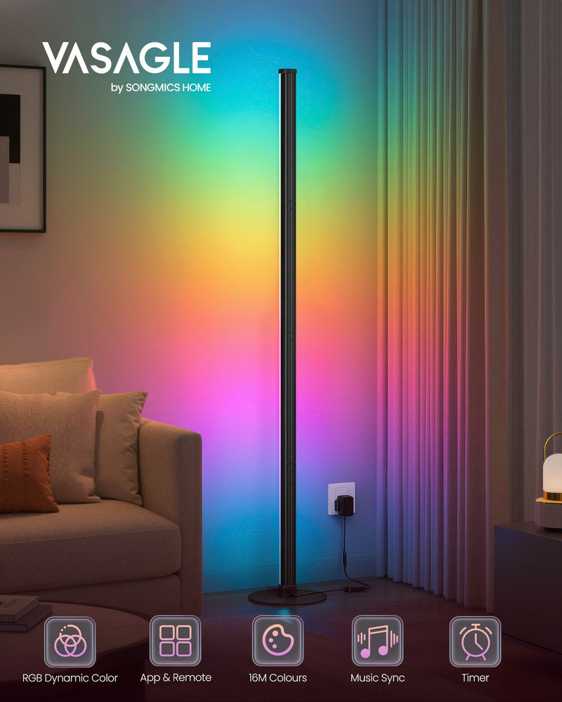 Vasagle by Songmics Home RGB floor lamp glowing in a living room corner