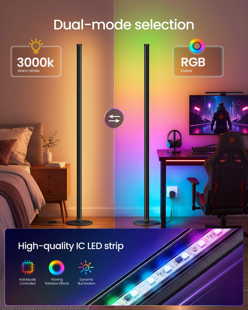 Vasagle RGB floor lamp switching between 3000K warm white and full RGB colour modes