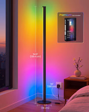 Dimensions diagram showing the RGB floor lamp at 139.4 cm tall with an 18 cm wide base