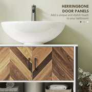 Cream White Under Sink Bathroom Cabinet with Herringbone Doors by HOMCOM