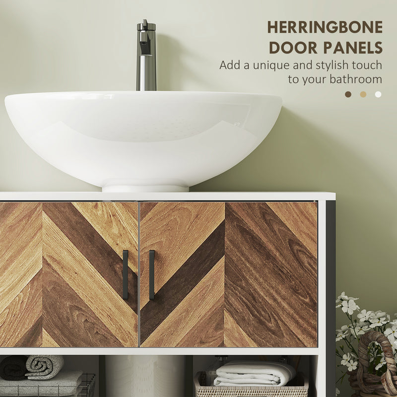 Cream White Under Sink Bathroom Cabinet with Herringbone Doors by HOMCOM