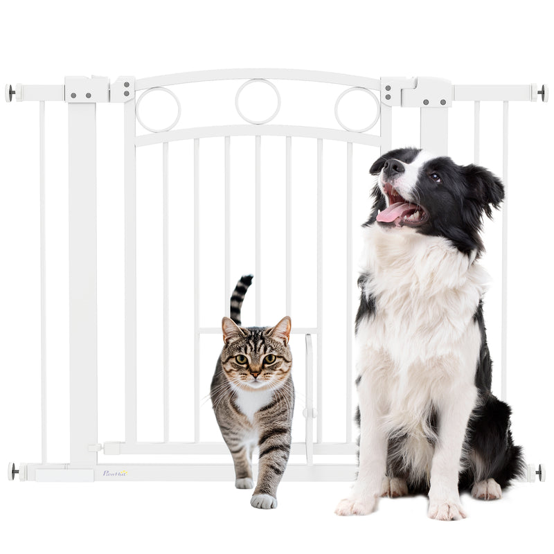 Tall Pet Safety Gate with Door 77cm High Adjustable 76-104cm for Stairs and Doorways by PawHut