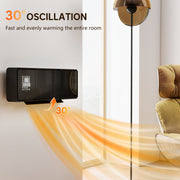 Wall Mounted 2000W Ceramic Electric Heater with Adjustable Thermostat and Fan Black