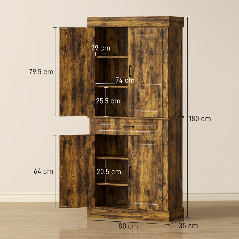 Tall Kitchen Cupboard with Adjustable Shelves and Drawer for Organised Storage Brown