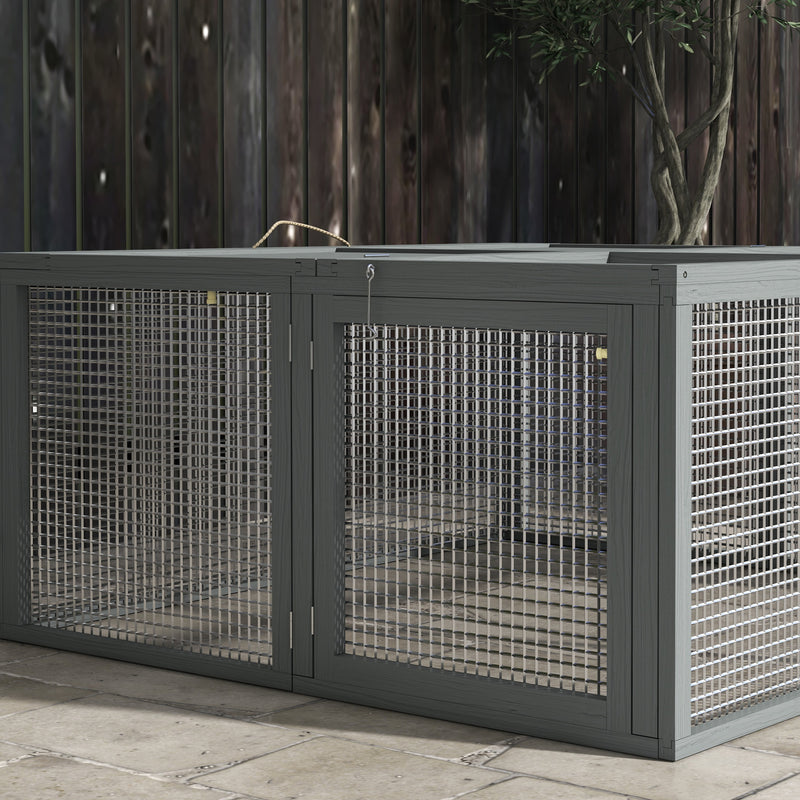 Wooden Folding Rabbit Hutch for 2 to 3 Rabbits with Outdoor Run Space Grey AOSOM